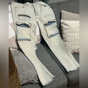 Nova Men Beige Cargo Jeans